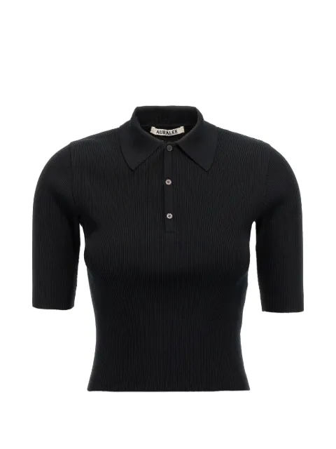 Auralee ribbed-knit polo shirt