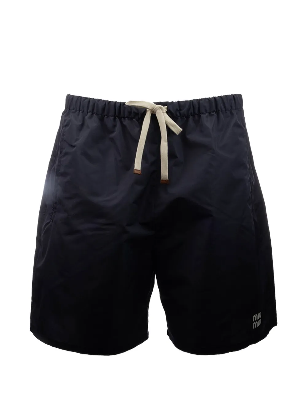 Miu Miu logo-print drawstring knee-length shorts - Blu