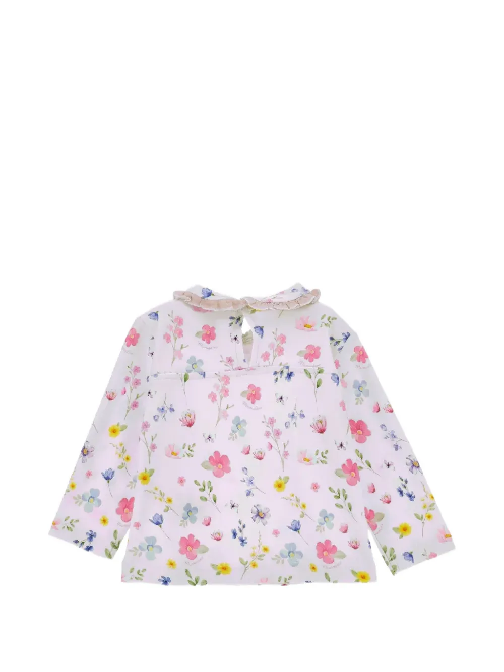 Monnalisa T-shirt met bloemenprint en ruches Wit