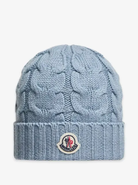 Moncler Enfant kabelstrikket hue med logomærke