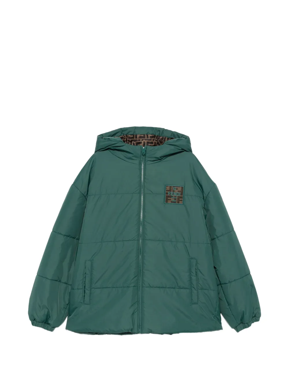 Fendi Kids FF logo-patch hooded padded jacket - Verde