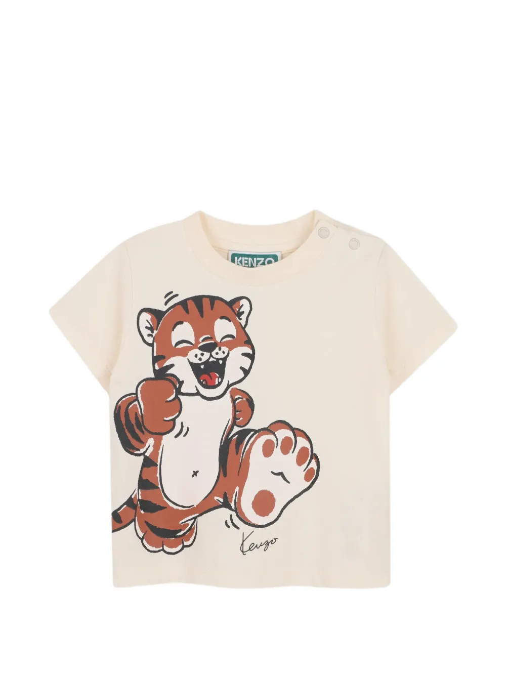 Kenzo Kids tiger-print shoulder-button T-shirt - Toni neutri