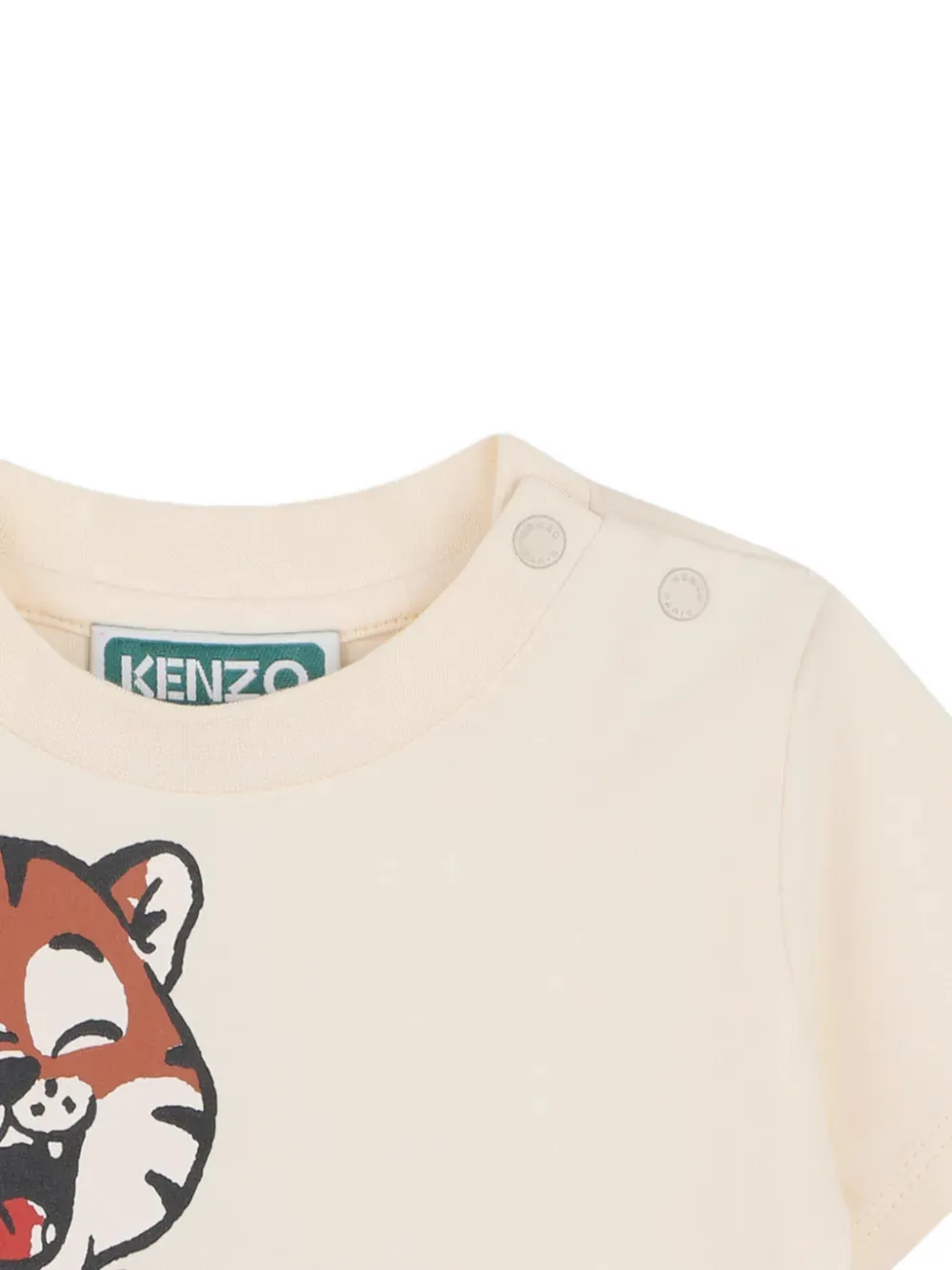Kenzo Tiger-print Shoulder-button T-shirt In Neutral
