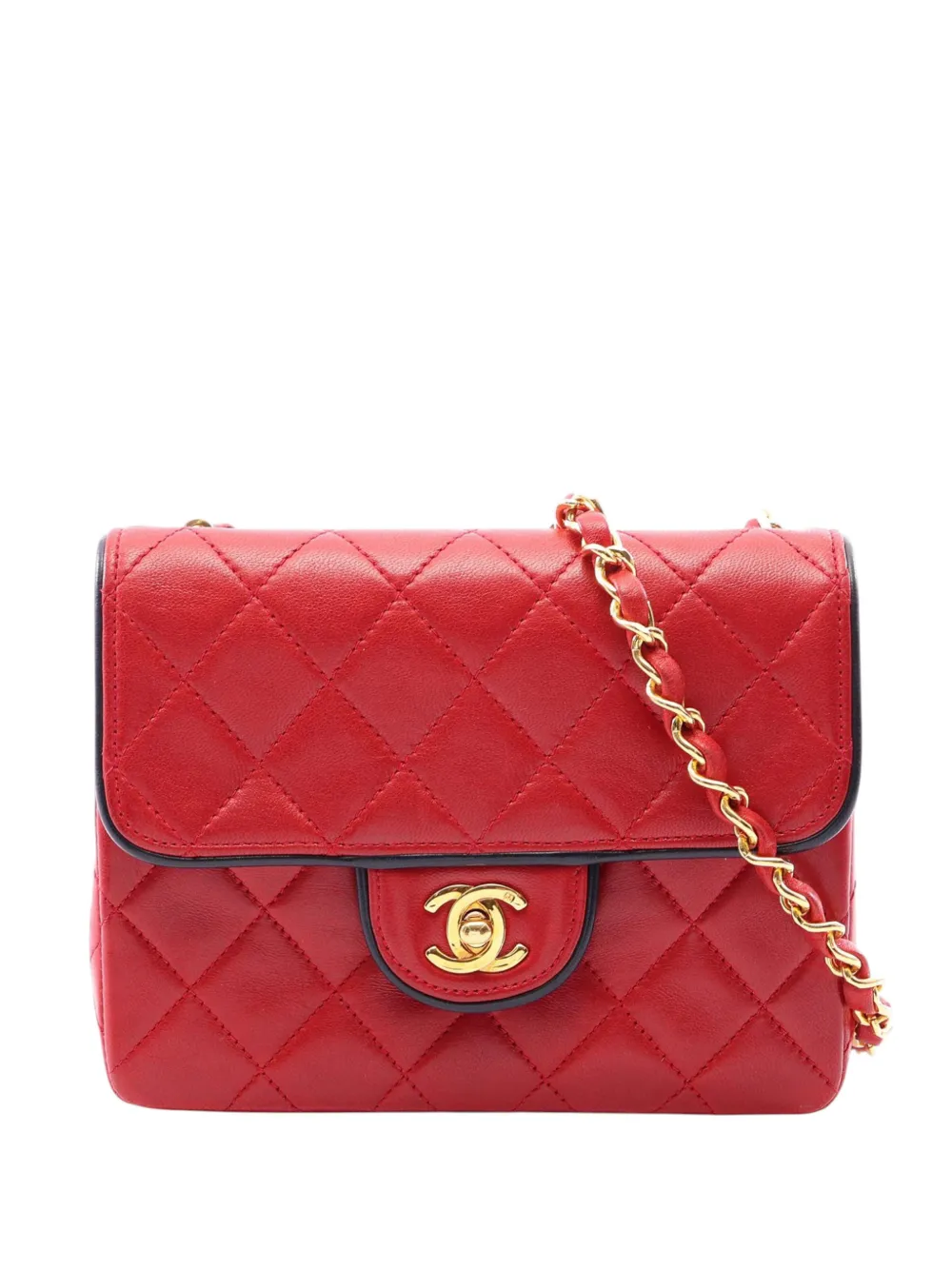CHANEL Pre-Owned Borsa a tracolla Classic mini squadrata in pelle di agnello con battente 1989-1991 - Rosso