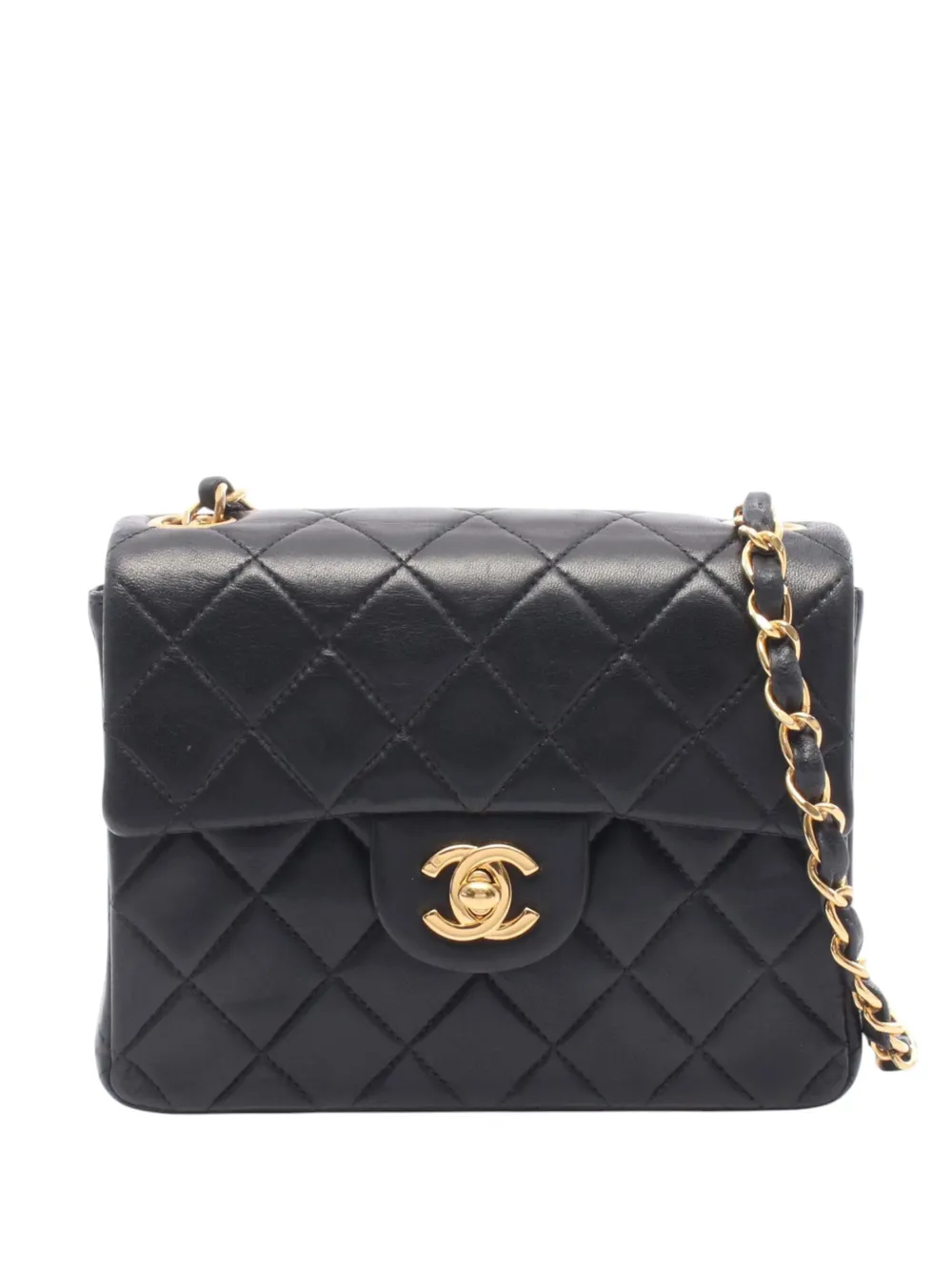 CHANEL Pre-Owned Borsa a tracolla Classic mini rettangolare in pelle di agnello con battente 2002-2003 - Nero