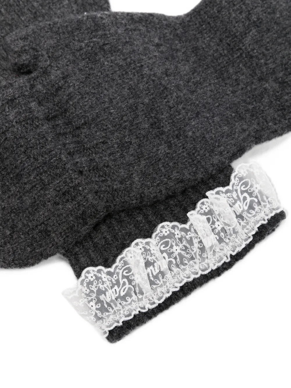 GANNI lace-trim knitted mittens Grijs