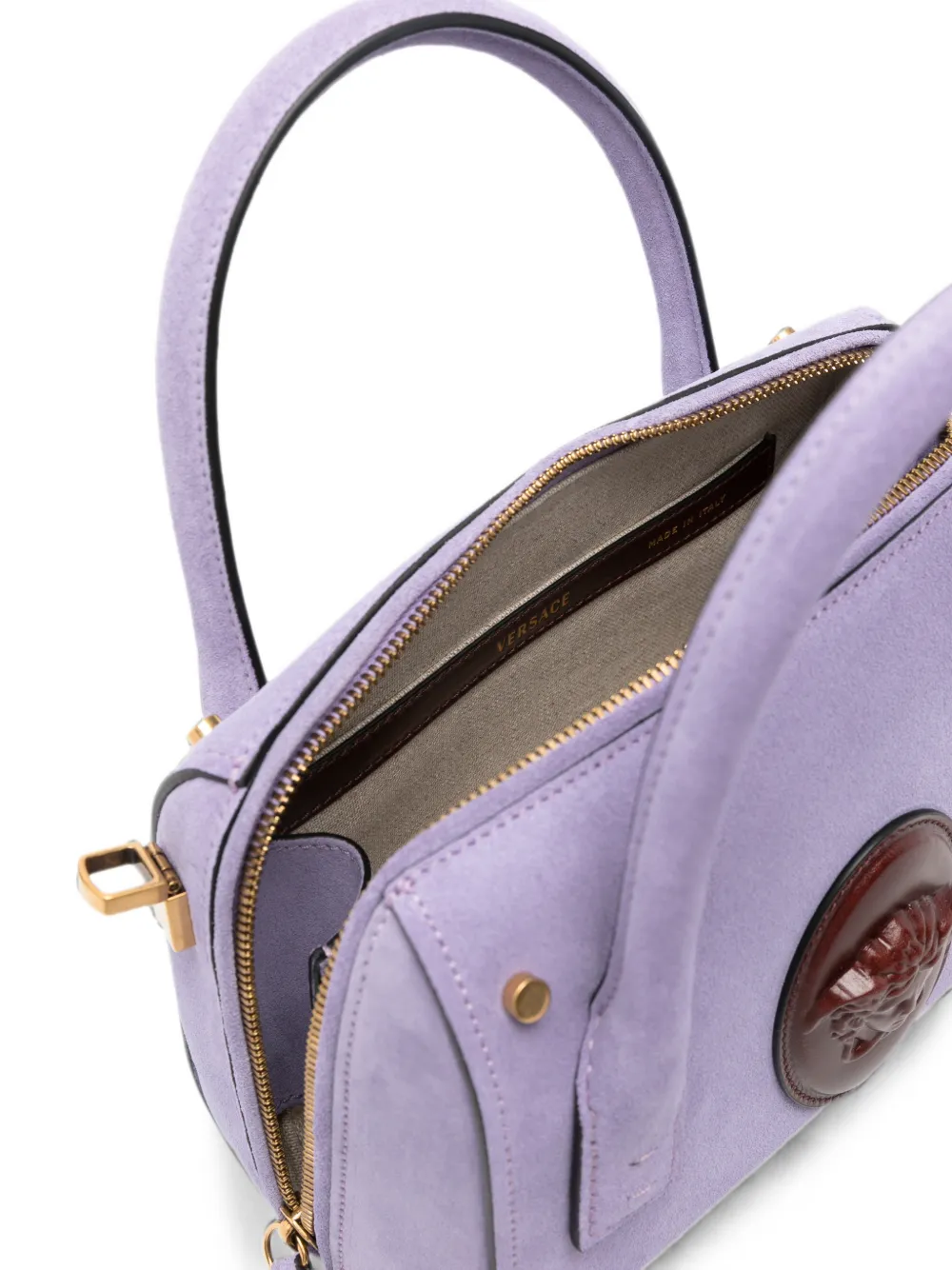 Versace Kleine Roomy Boston suède tas Paars