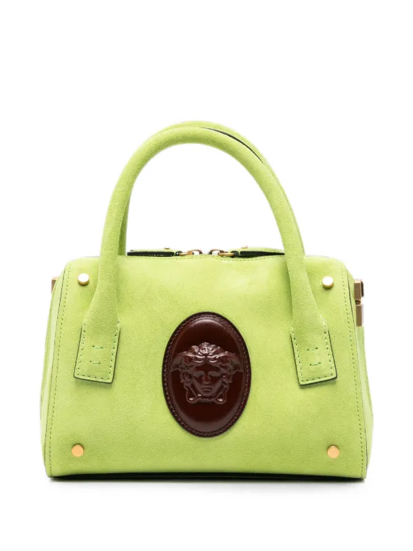 Versace Roomy Small Suede Boston Bag in Green