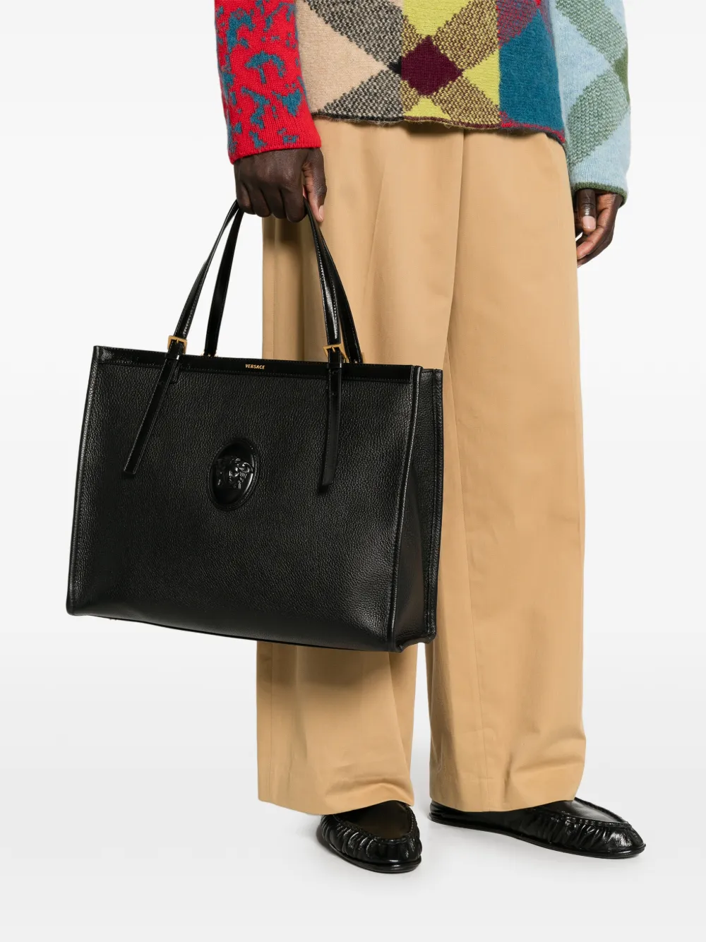 Versace Grote Rivière leren shopper Zwart