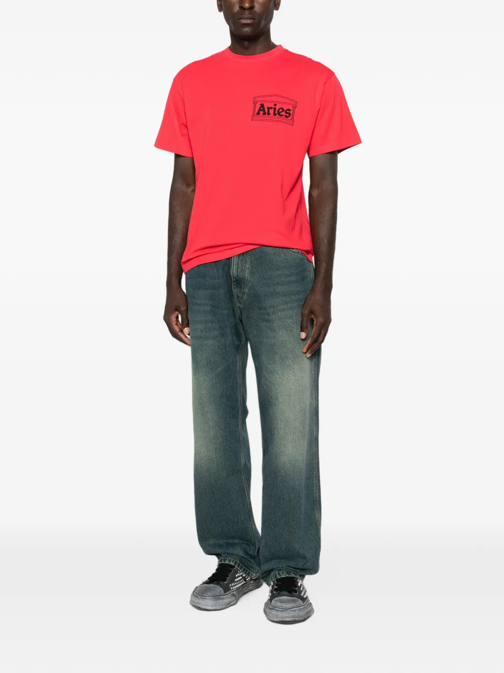 Aries Temple T-shirt met logo-print Rood