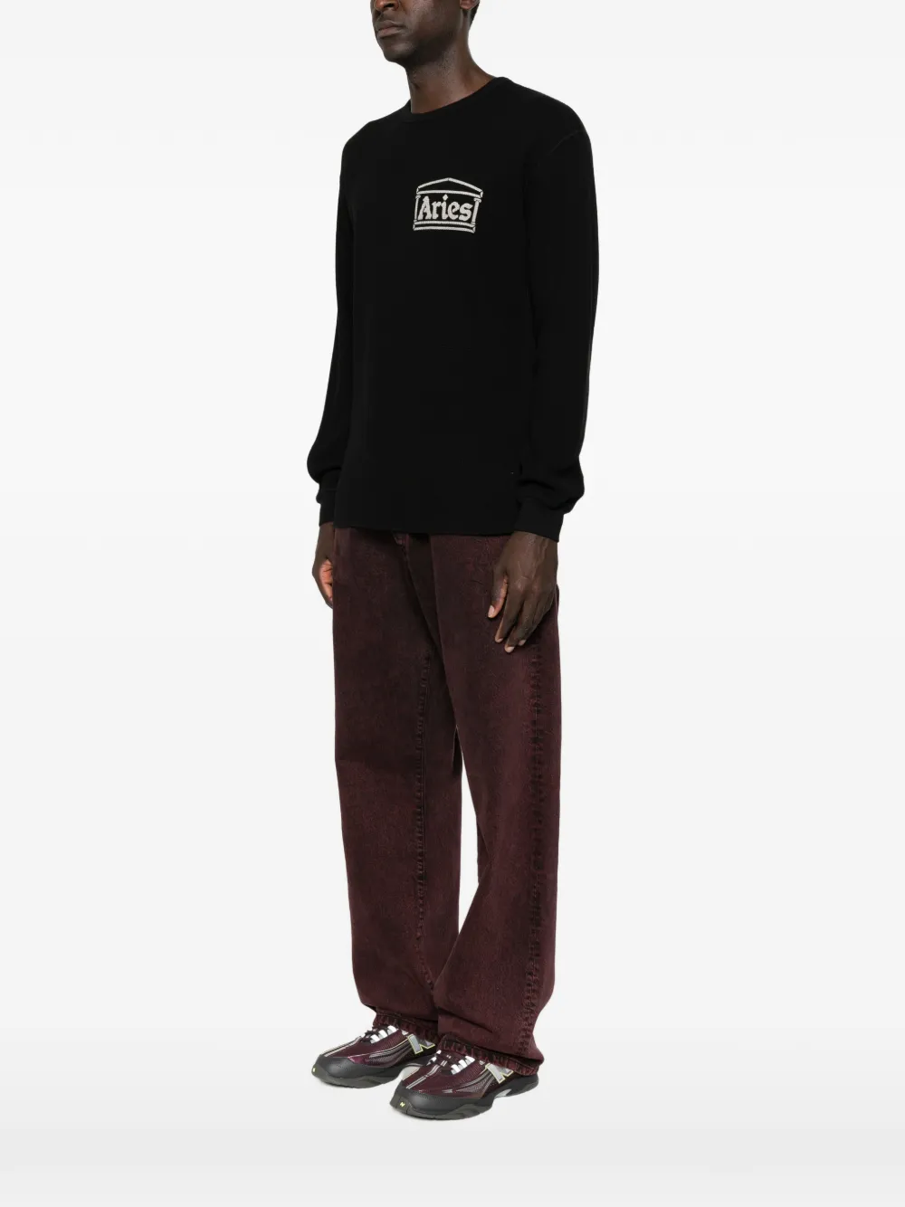 Aries Temple waffle-knit T-shirt Zwart