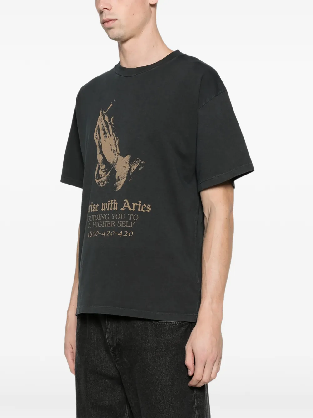Aries faded Arise with ss T-shirt Zwart