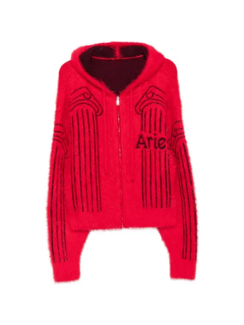 Aries column-print zip-fastening hoodie