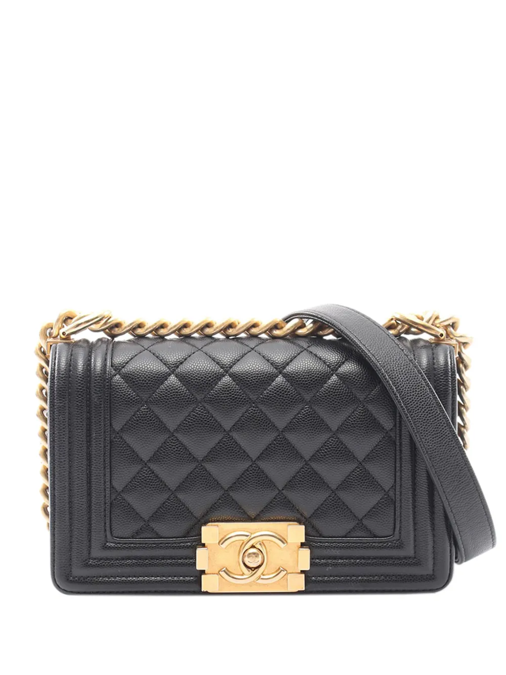 CHANEL Pre-Owned Borsa a tracolla Boy piccola in pelle Caviar trapuntata con battente 2021-2026 - Nero