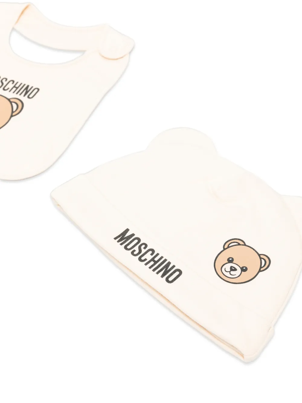 Moschino Kids Muts en slabbetje set met teddybeerprint Beige