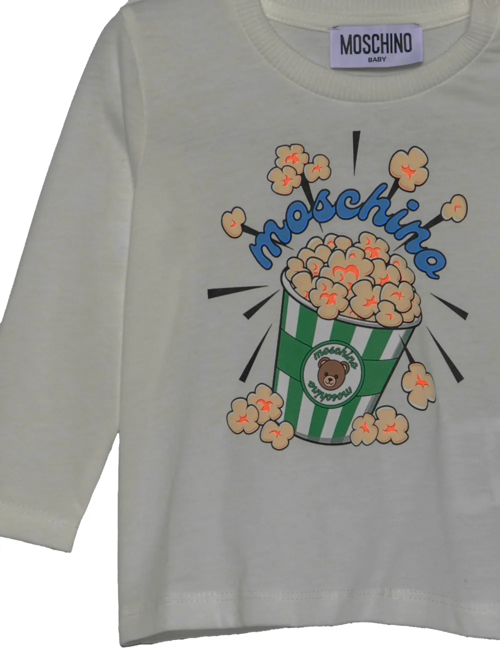 Moschino Kids T-shirt met popcornprint en lange mouwen Wit