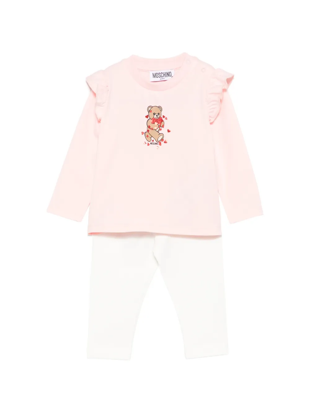 Moschino Kids Teddy Bear ruffled babygrow set - Rosa