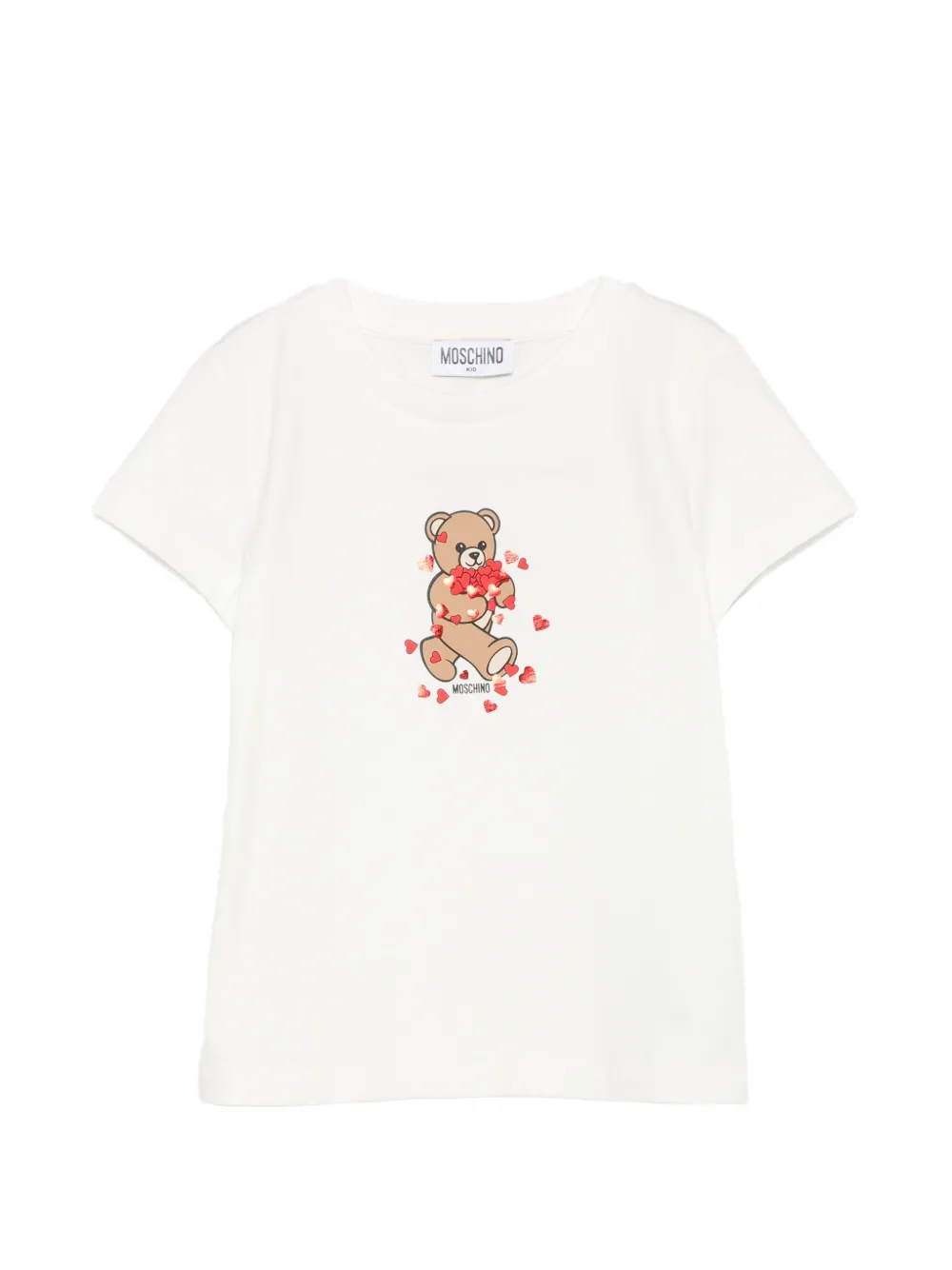 Moschino Kids Teddy Bear heart-print cotton T-shirt - Bianco
