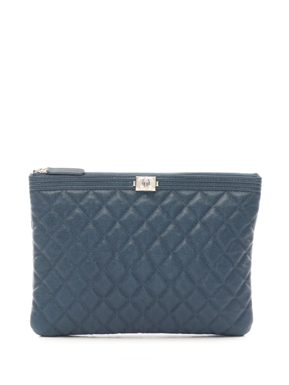 CHANEL Pre-Owned Clutch Boy O Case media in pelle Caviar trapuntata 2019 - Blu
