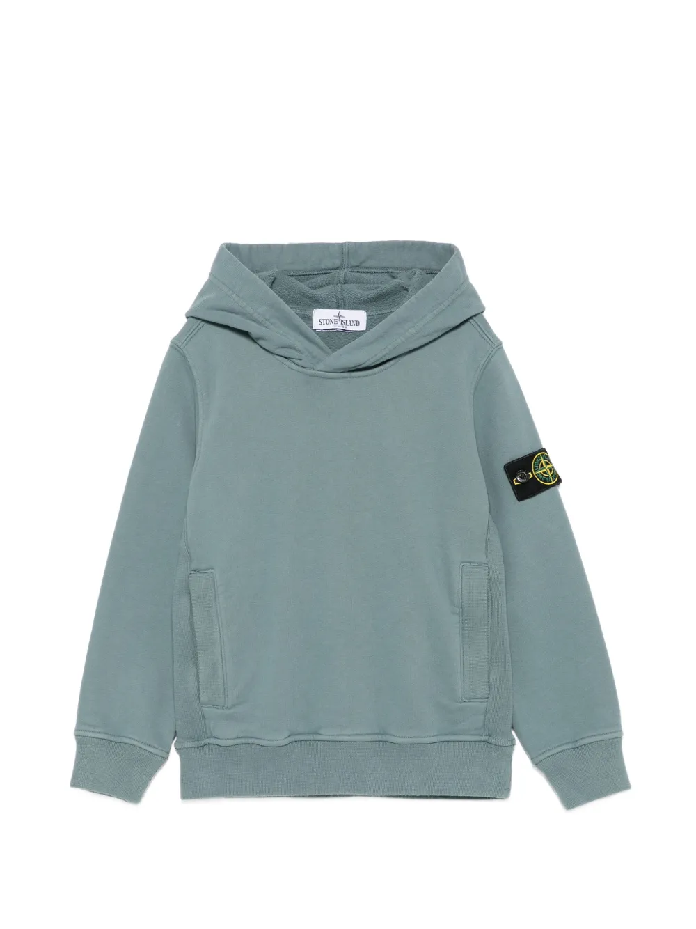 Stone Island Junior logo-patch cotton hoodie - Blu