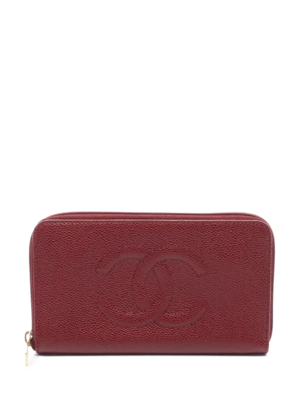 Chanel Pre-owned 2000-2002 CC Caviar Zip Around Wallet Long Wallets in Red