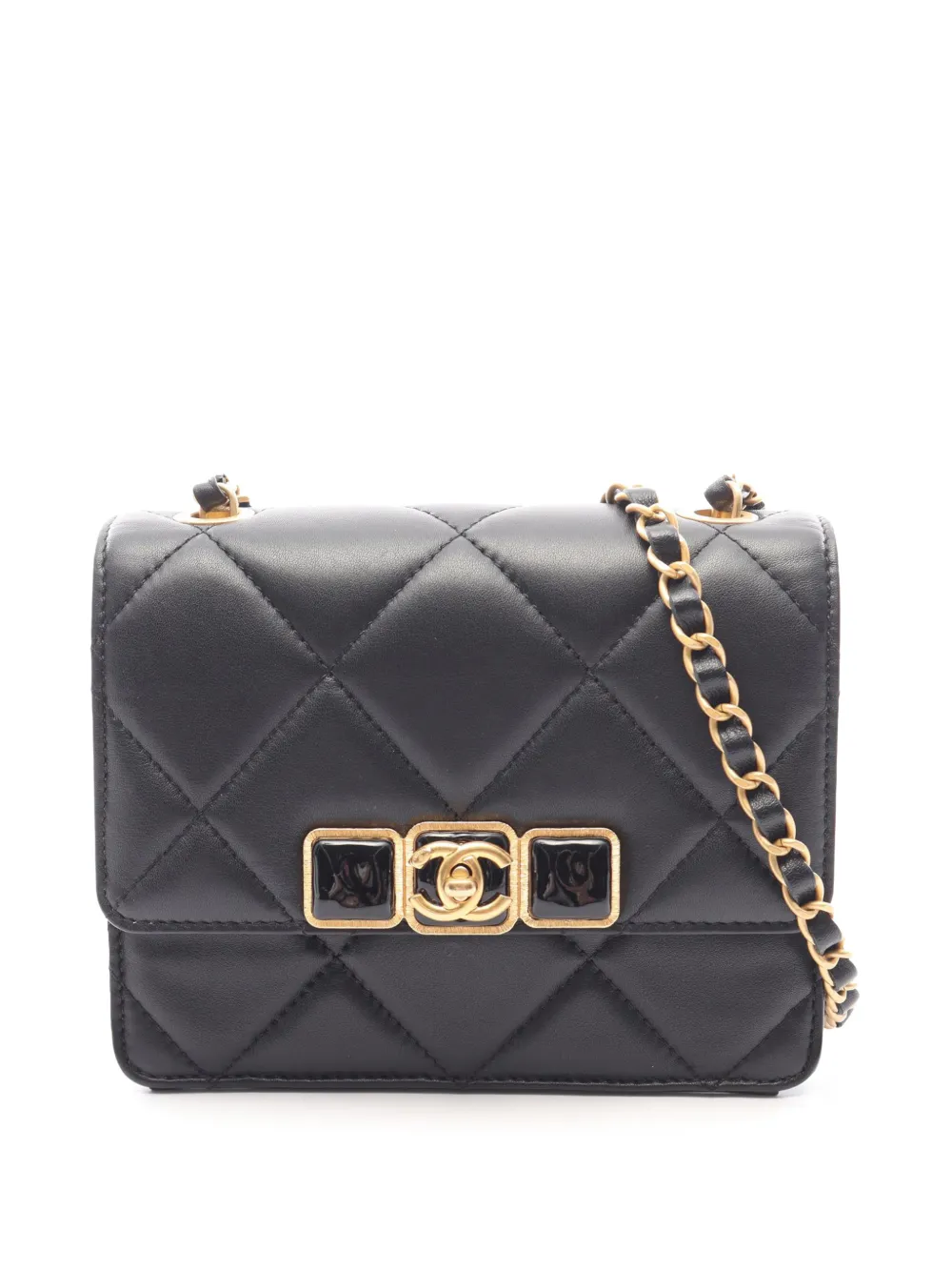 CHANEL Pre-Owned Borsa a tracolla CC in pelle di agnello trapuntata con battente e catena 2021-2026 - Nero