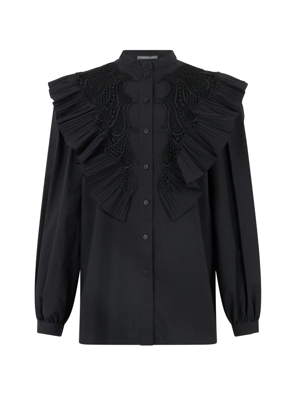 Alberta Ferretti ruffled lace-panel shirt - Schwarz