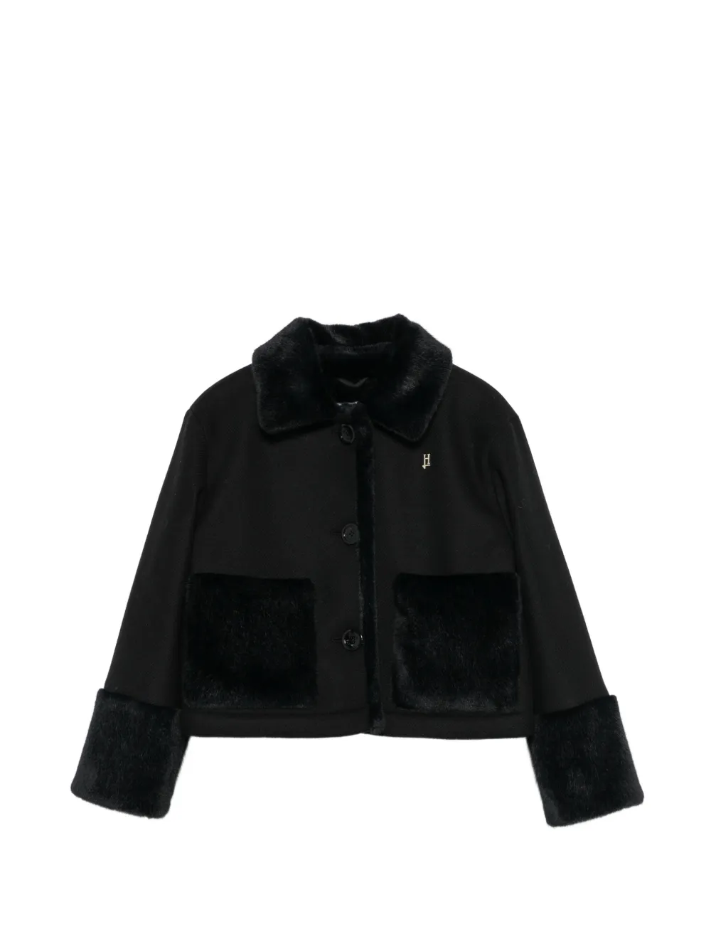Herno Kids faux-fur trim wool jacket - Nero