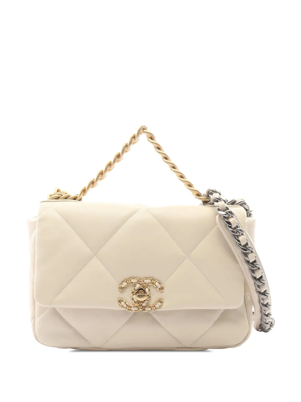 CHANEL Pre-Owned Borsa a tracolla media 19 in pelle di agnello con battente 2020 - Marrone