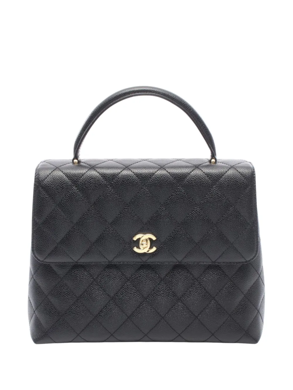 CHANEL Pre-Owned Borsa a mano CC Kelly Top Handle in pelle Caviar trapuntata con manico 2003-2004 - Nero