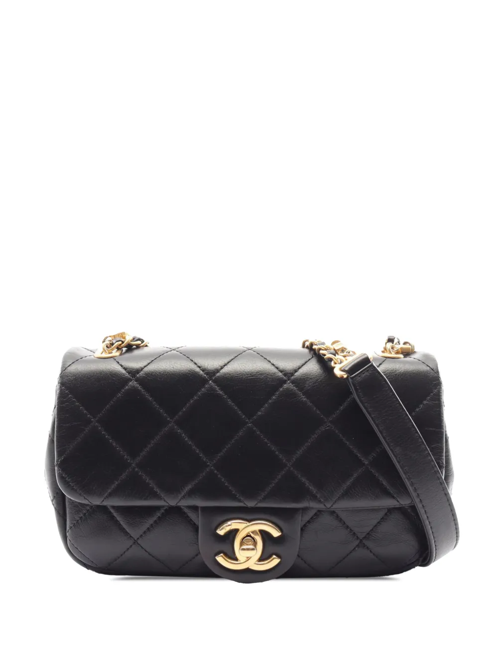 CHANEL Pre-Owned Borsa a tracolla Crystal Pearls Flap in pelle di vitello trapuntata mini 2020 - Nero