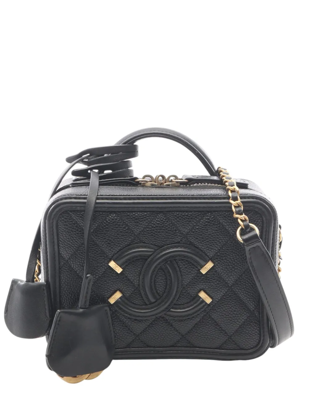 CHANEL Pre-Owned Trousse Filigree CC piccola in pelle Caviar con tracolla 2018-2019 - Nero