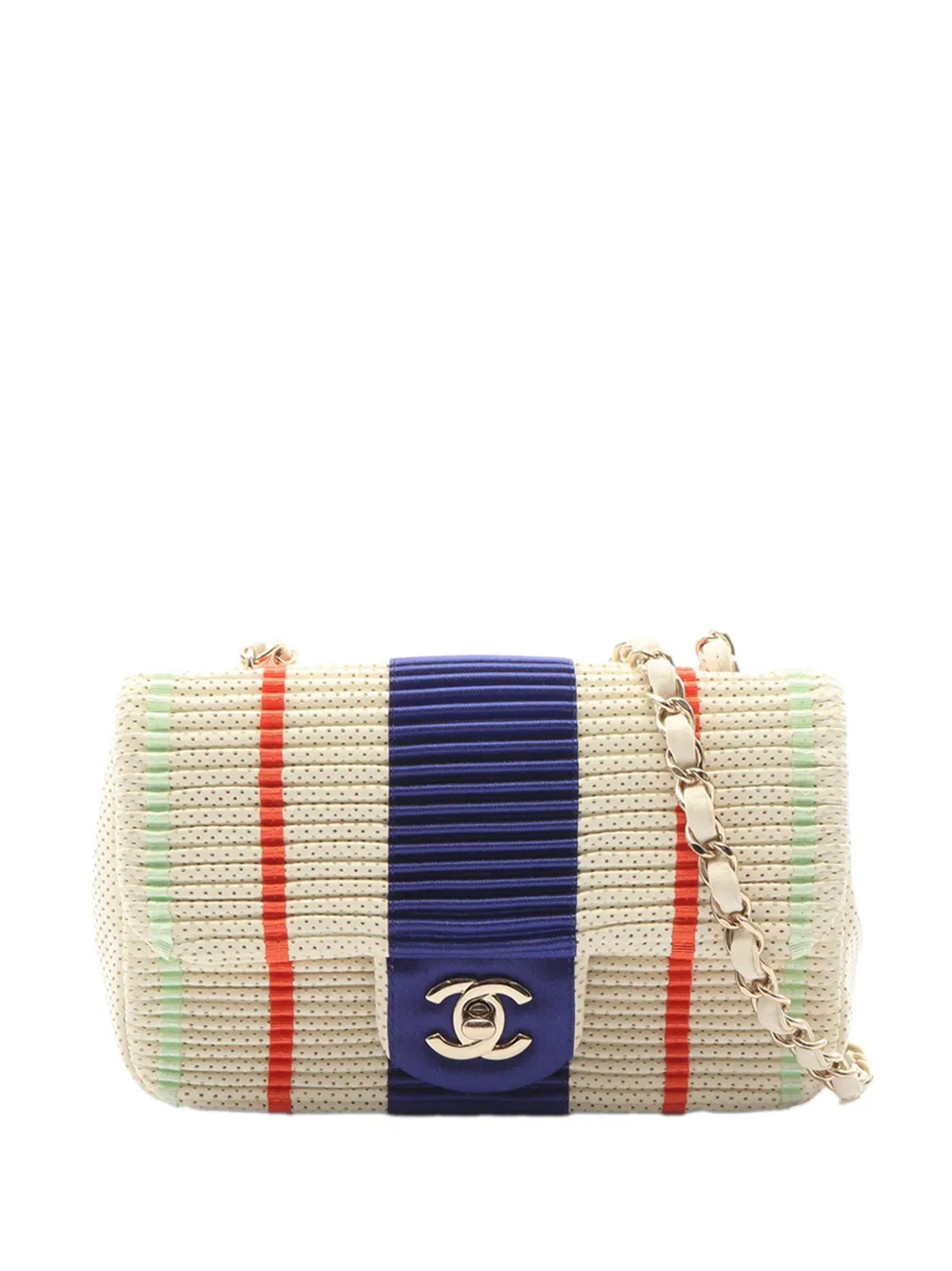 CHANEL Pre-Owned Borsa a tracolla rettangolare Classic Single Flap mini in pelle di agnello traforata con battente 2019 - Toni neutri