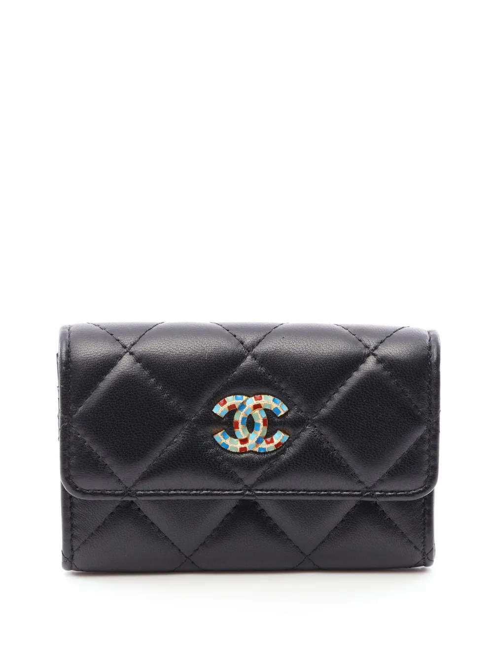 CHANEL Pre-Owned Portacarte in pelle di agnello trapuntata CC con battente 2019 - Nero