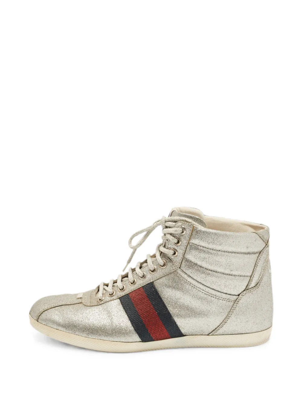 Gucci Pre-Owned Web glitter high-top sneakers - Grigio