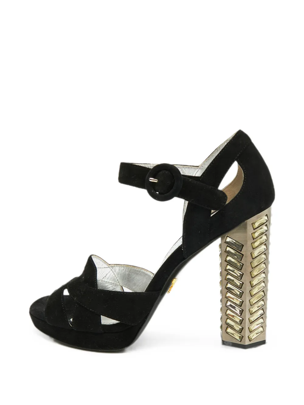 Prada Pre-Owned suede crystal-embellished heeled sandals - Schwarz