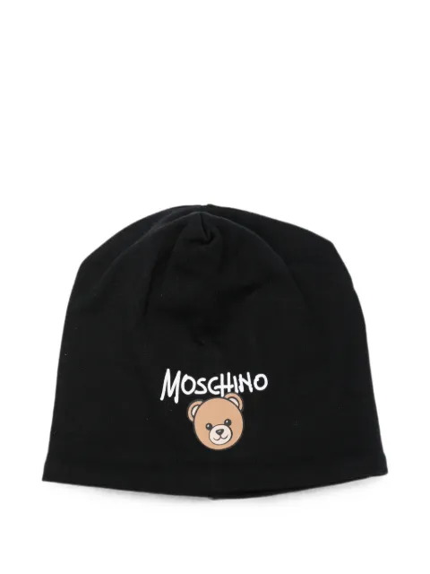 Moschino Kids Teddy Bear logo-print cotton beanie hat