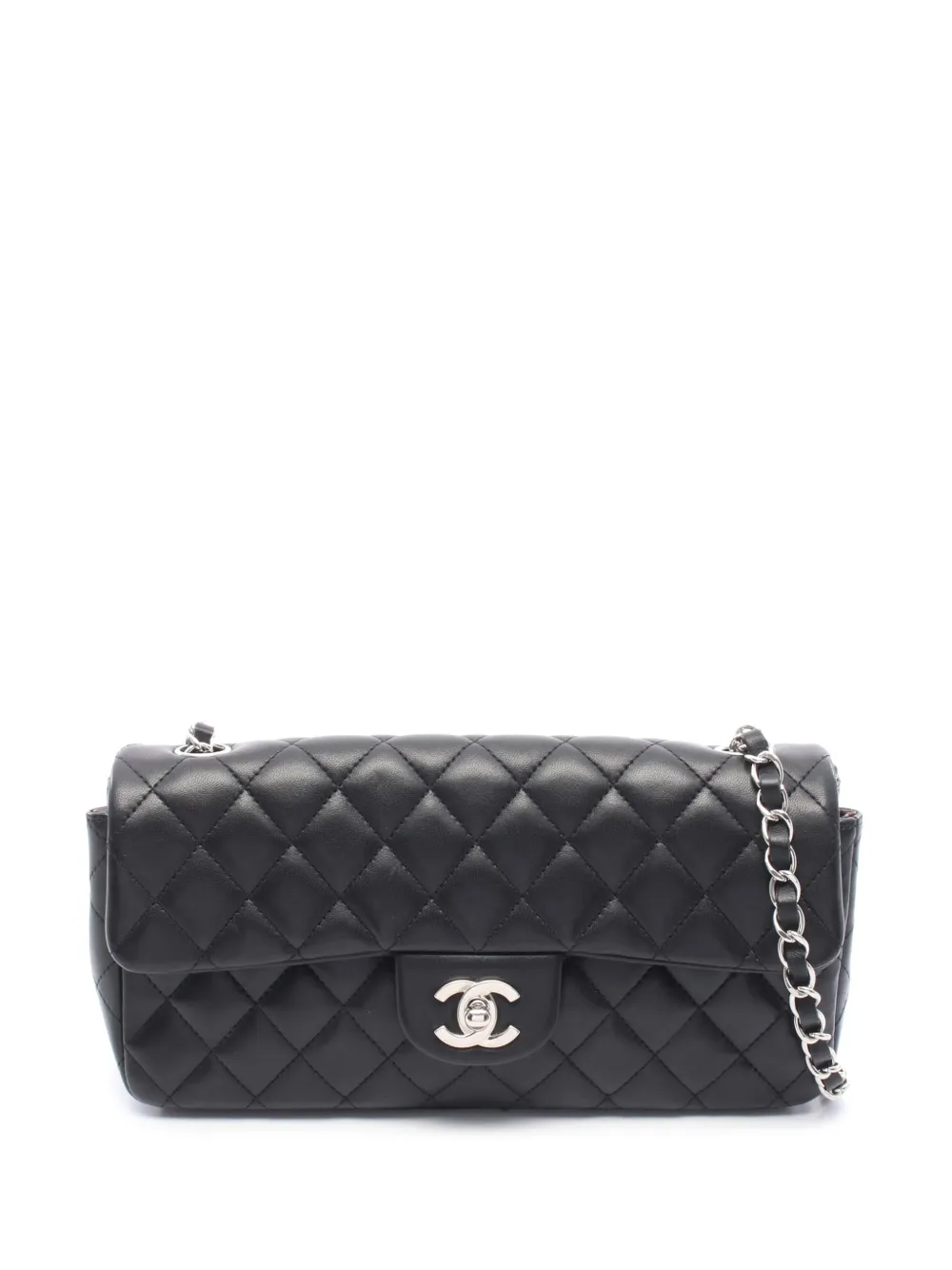 CHANEL Pre-Owned Borsa a spalla East West in pelle di agnello con battente 2008-2009 - Nero