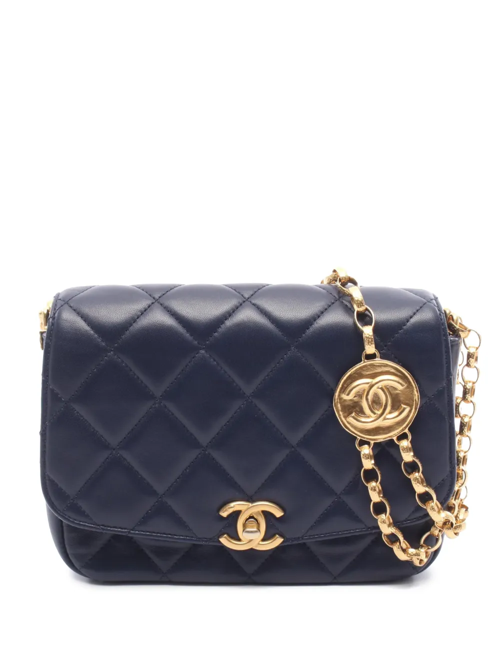 CHANEL Pre-Owned Borsa a tracolla CC piccola in pelle di agnello trapuntata con battente 2020 - Blu