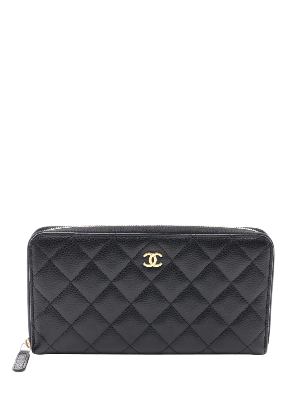 CHANEL Pre-Owned Portafoglio CC in pelle Caviar trapuntata con zip a giro 2021-2026 - Nero