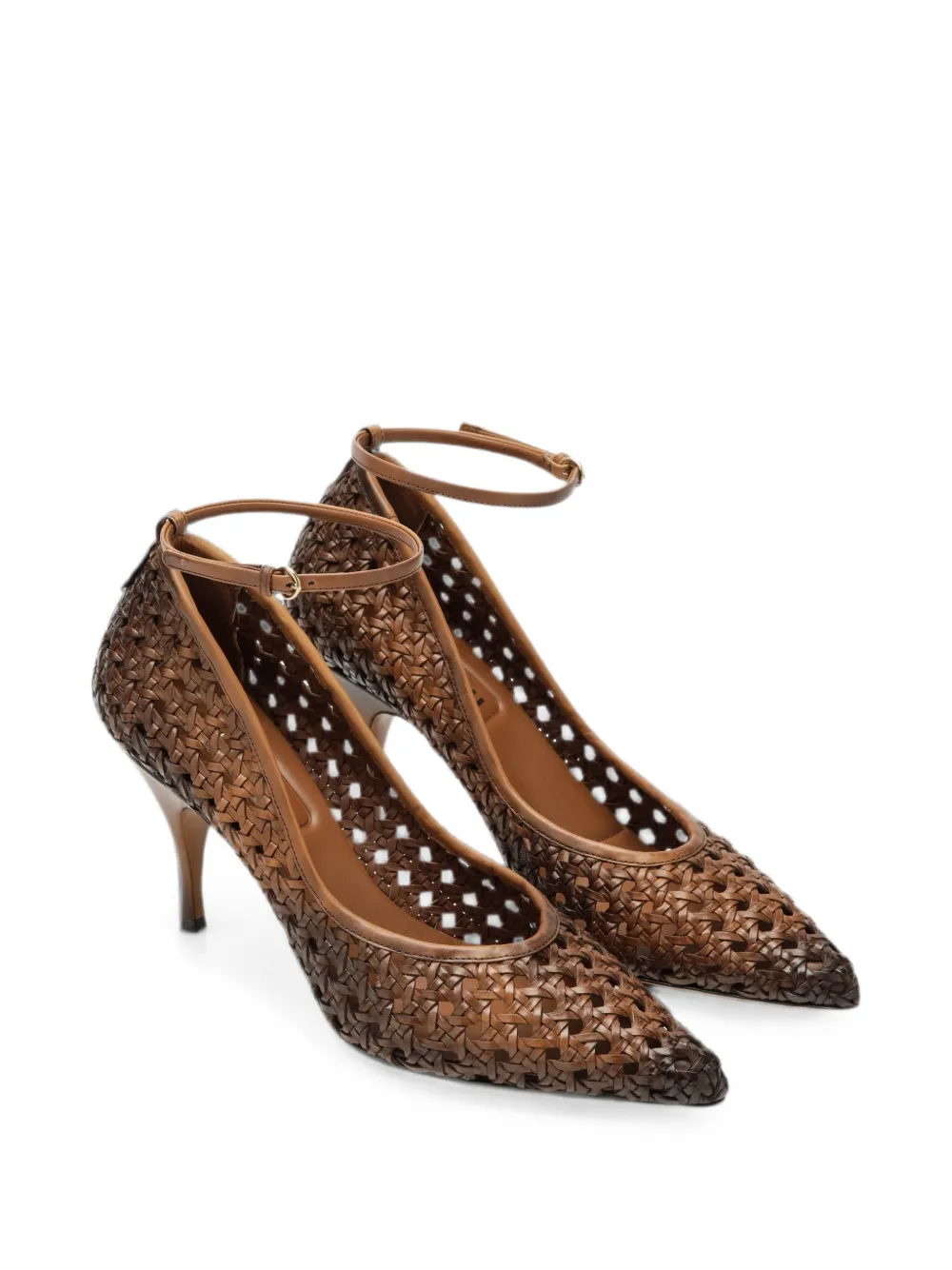 Miu woven-leather ankle-strap pumps Bruin