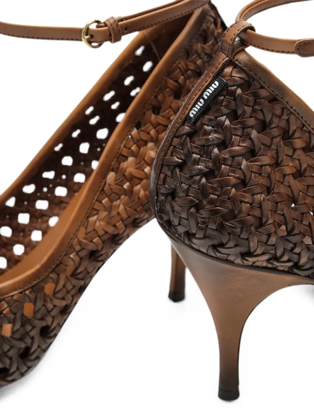 Miu woven-leather ankle-strap pumps Bruin