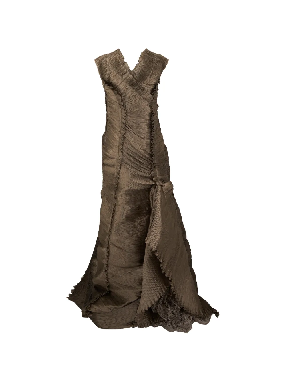 Alberta Ferretti Geplooide maxi-jurk met ruches Bruin