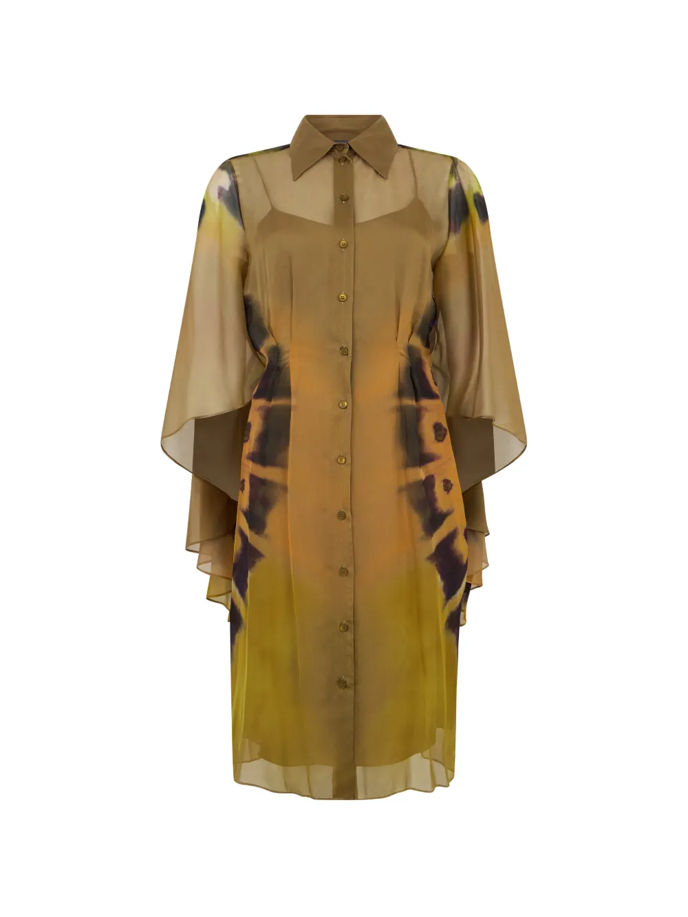 Alberta Ferretti butterfly-print wide-sleeve dress - Yellow