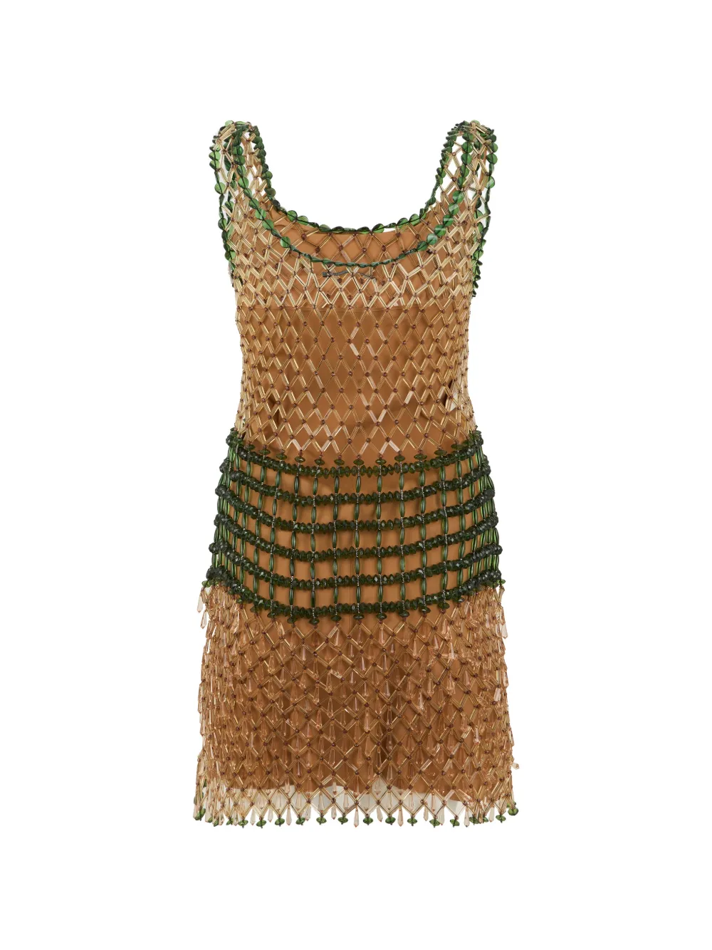 Alberta Ferretti bead-embellished fringed mini dress - Brown