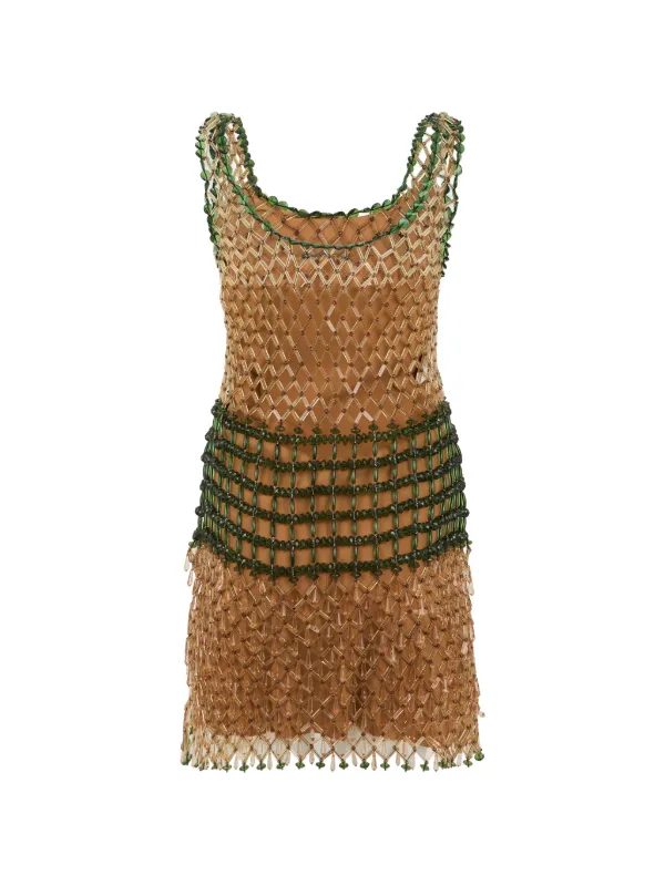 Alberta Ferretti bead-embellished Fringed Mini Dress | Brown