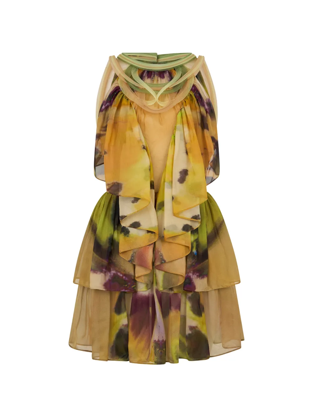 Alberta Ferretti floral-print ruffled mini dress - Yellow