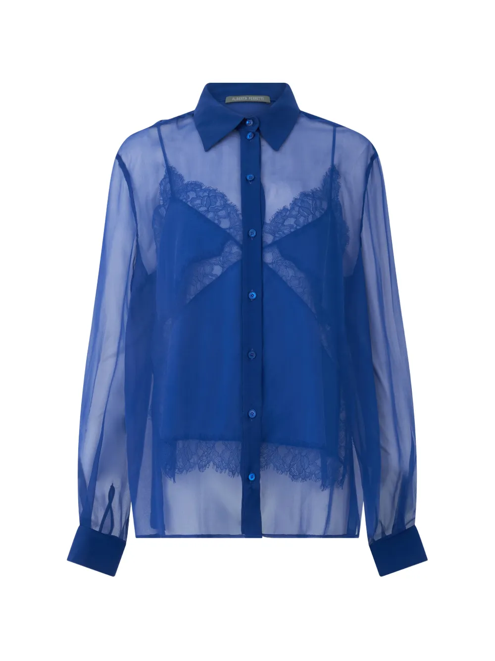 Alberta Ferretti sheer silk long-sleeve shirt - Blue