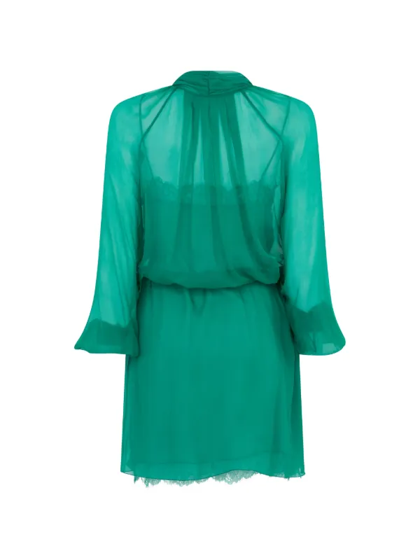 green belted mini dress Alberta Ferretti lace-trim | 80%