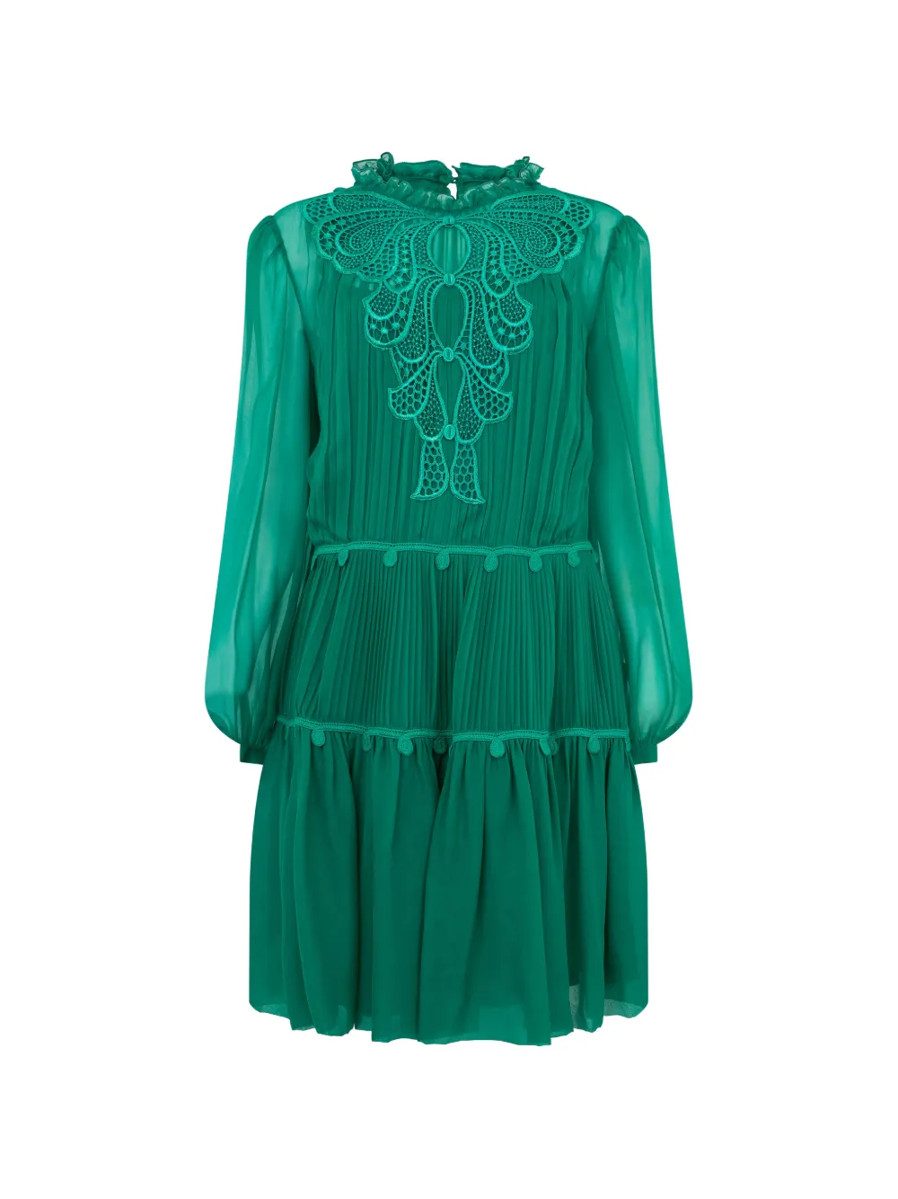 Alberta Ferretti lace-trimmed pleated mini dress - Green